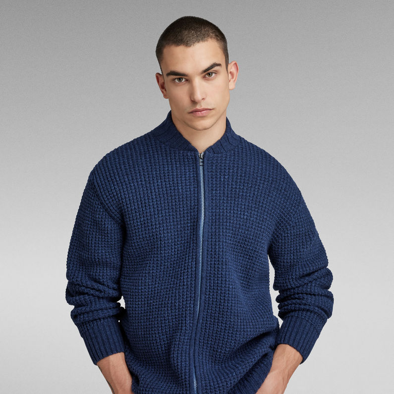 G-STAR® Cardigan En Maille Chunky Zip Bleu moyen