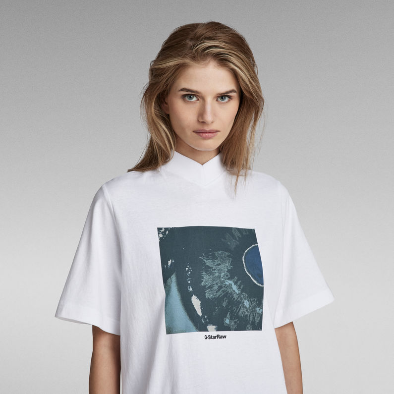 G-Star RAW® Eye Dye Boxy Mock V-Neck T-Shirt White