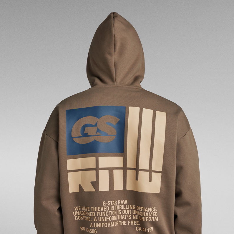 G-STAR® GS RAW Back Graphic Hooded Loose Sweater Brown