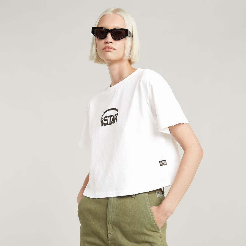 G-STAR® Cropped Logo Relaxed Top White