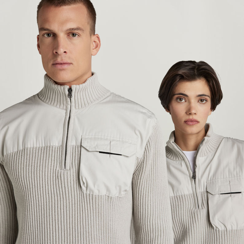 G-STAR® Unisex Army Half Zip Strickpullover Grau