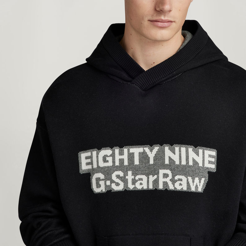 G-STAR® Graphic Loose Gebreide Hoodie Zwart