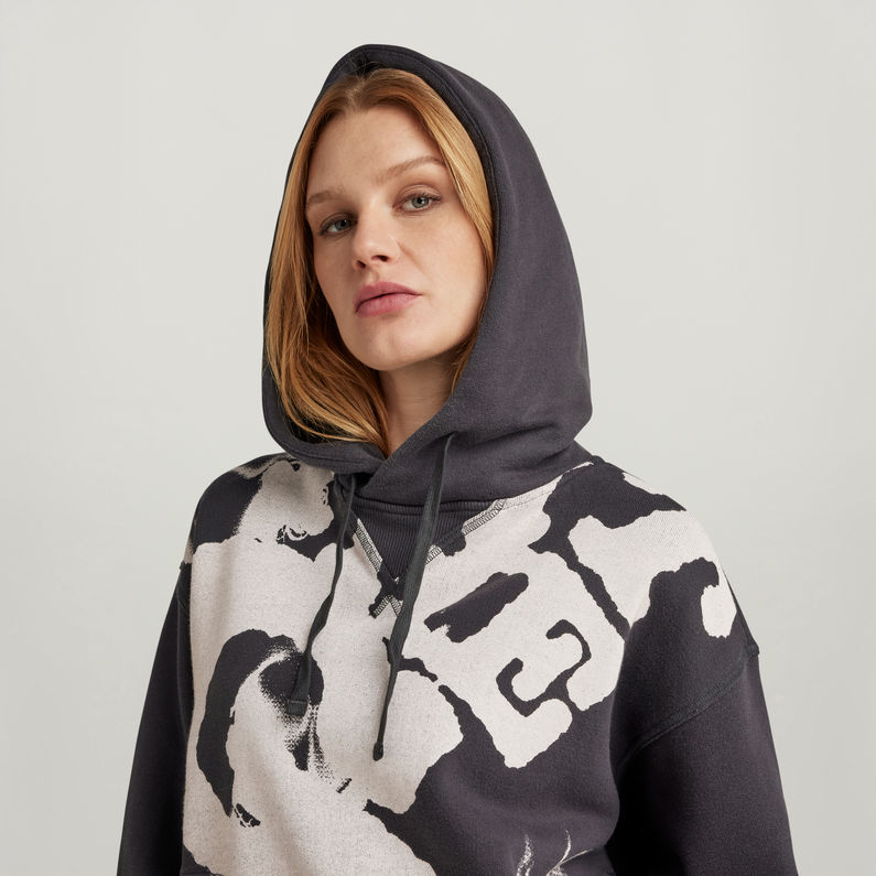 G-STAR® Vintage Cropped Graphic Loose Hooded Sweater Grey
