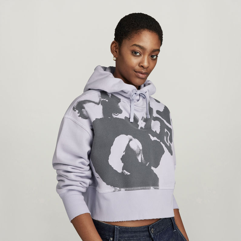 G-STAR® Vintage Cropped Graphic Loose Hooded Sweater Grey