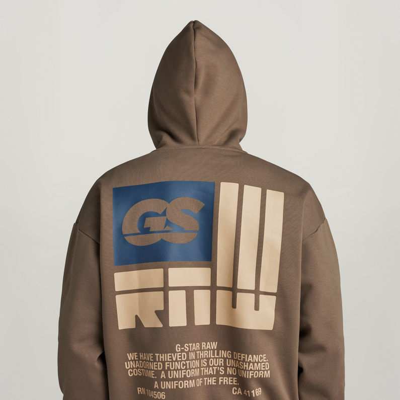 G-STAR® GS RAW Back Graphic Hooded Loose Sweater Brown