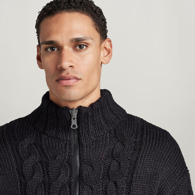 G-STAR® Pull en maille Heavy Cable Loose Zip Thru Noir