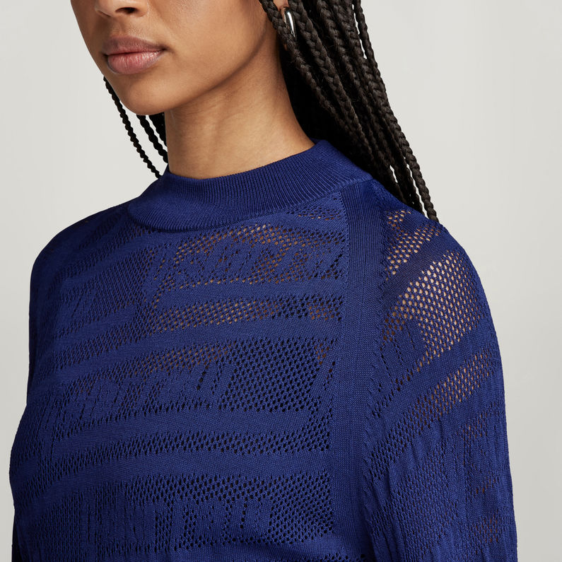 G-STAR® Pointelle Text Knitted Pullover Mittelblau