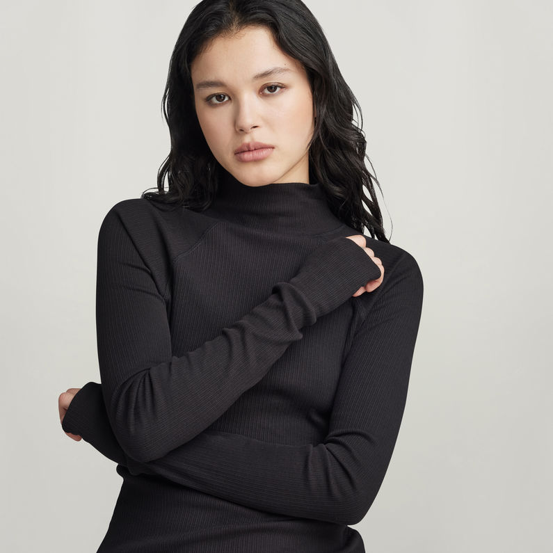 G-STAR® Top Slim Rib Mock Noir