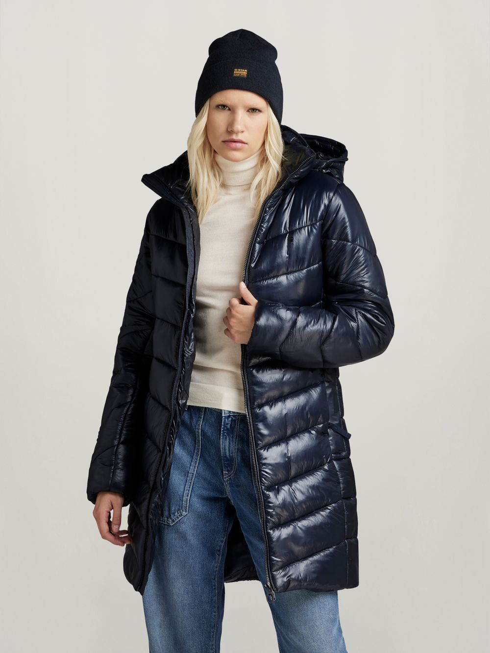 Slim Hooded Long Coat Dark blue G STAR AU