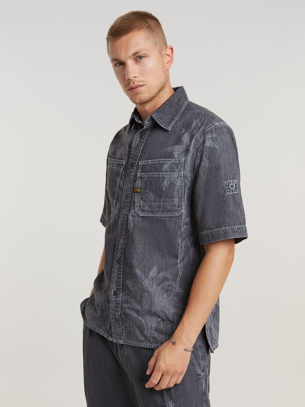 G-Star Men's Slanted Double Pocket Regular Shirt, Grey, Xs