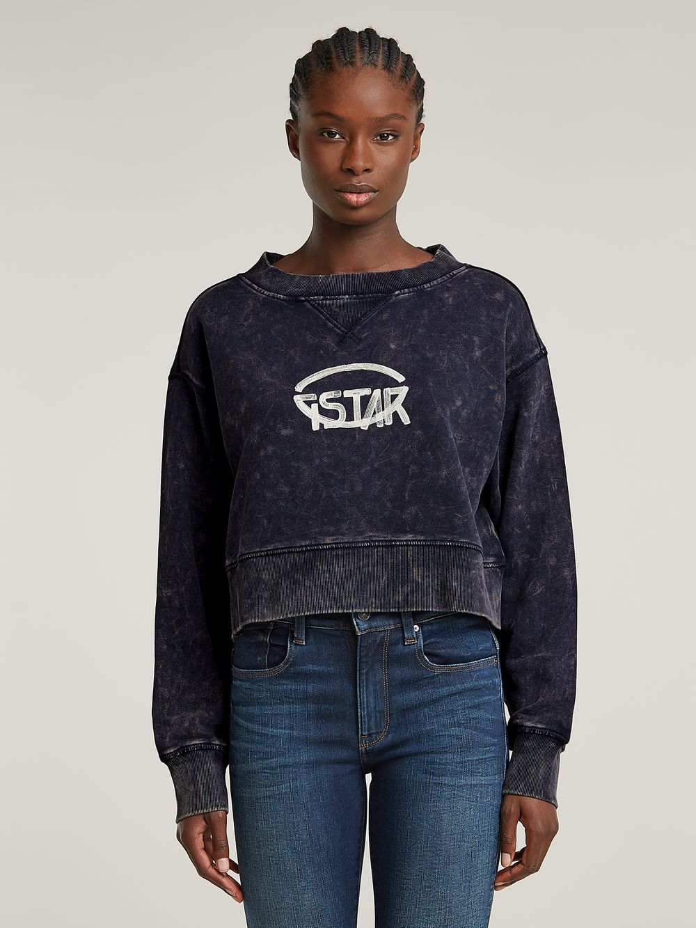 Overdyed Cropped Logo Loose Sweater Dark blue G STAR PL