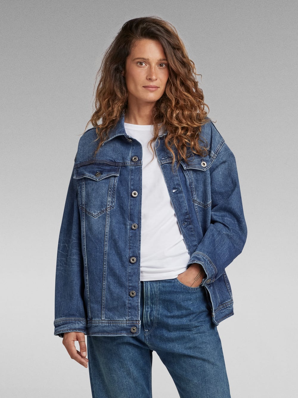 Red denim jacket oversized cheap