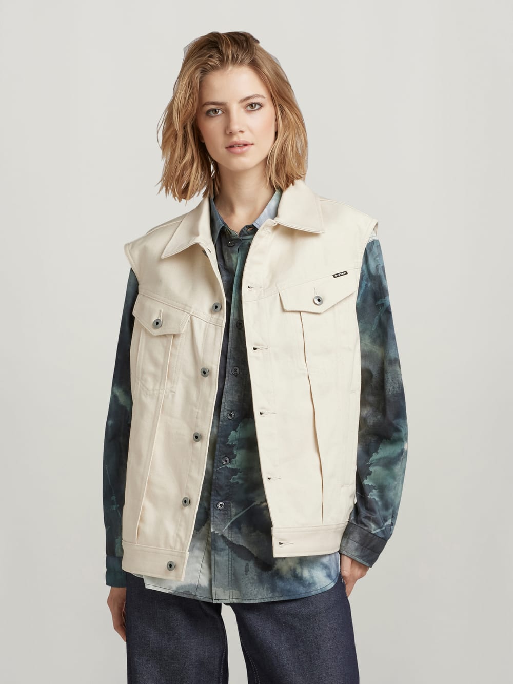 G Star Women s Oversized Denim Vest Evergreen White M