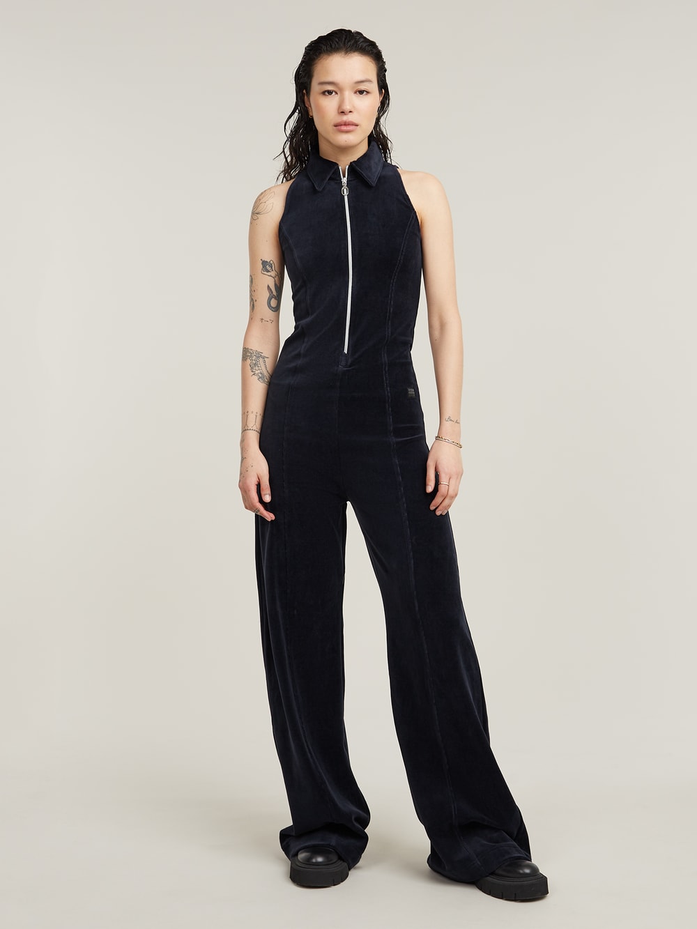 Wide Leg Velvet Jumpsuit Dunkelblau G STAR DE