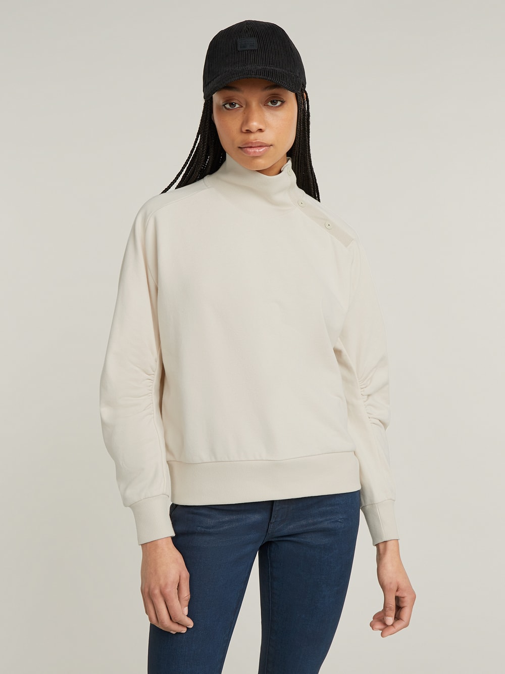 Asymmetric Button Mock Sweater White G STAR TW