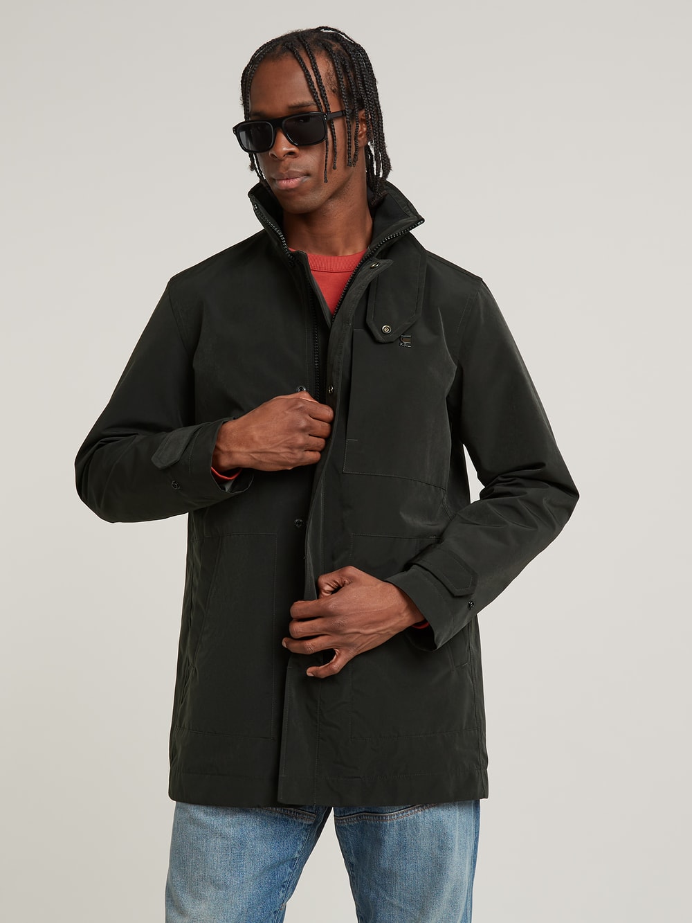 G-STAR Herren Trenchcoat - Straight Fit Mit Verdecktem Knopfverschluss