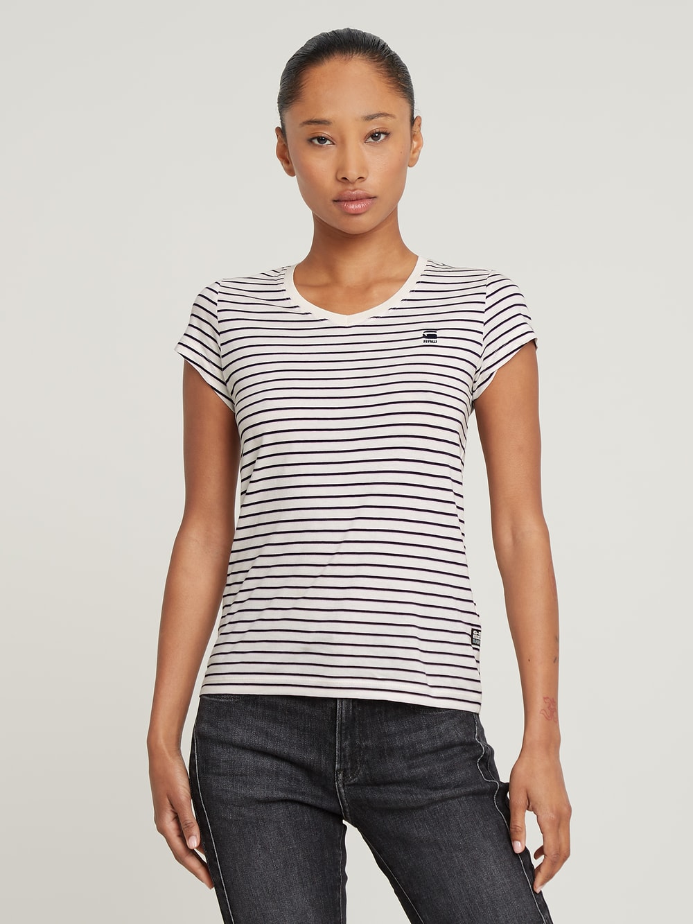 売れ筋商品|||ジースター Tシャツ レディース トップス STRIPE EYBEN SLIM - Print T-shirt - liquid pink highlight G-star Raw Damen T-Shirt Stripe eyben slim v t 2.0 wmn