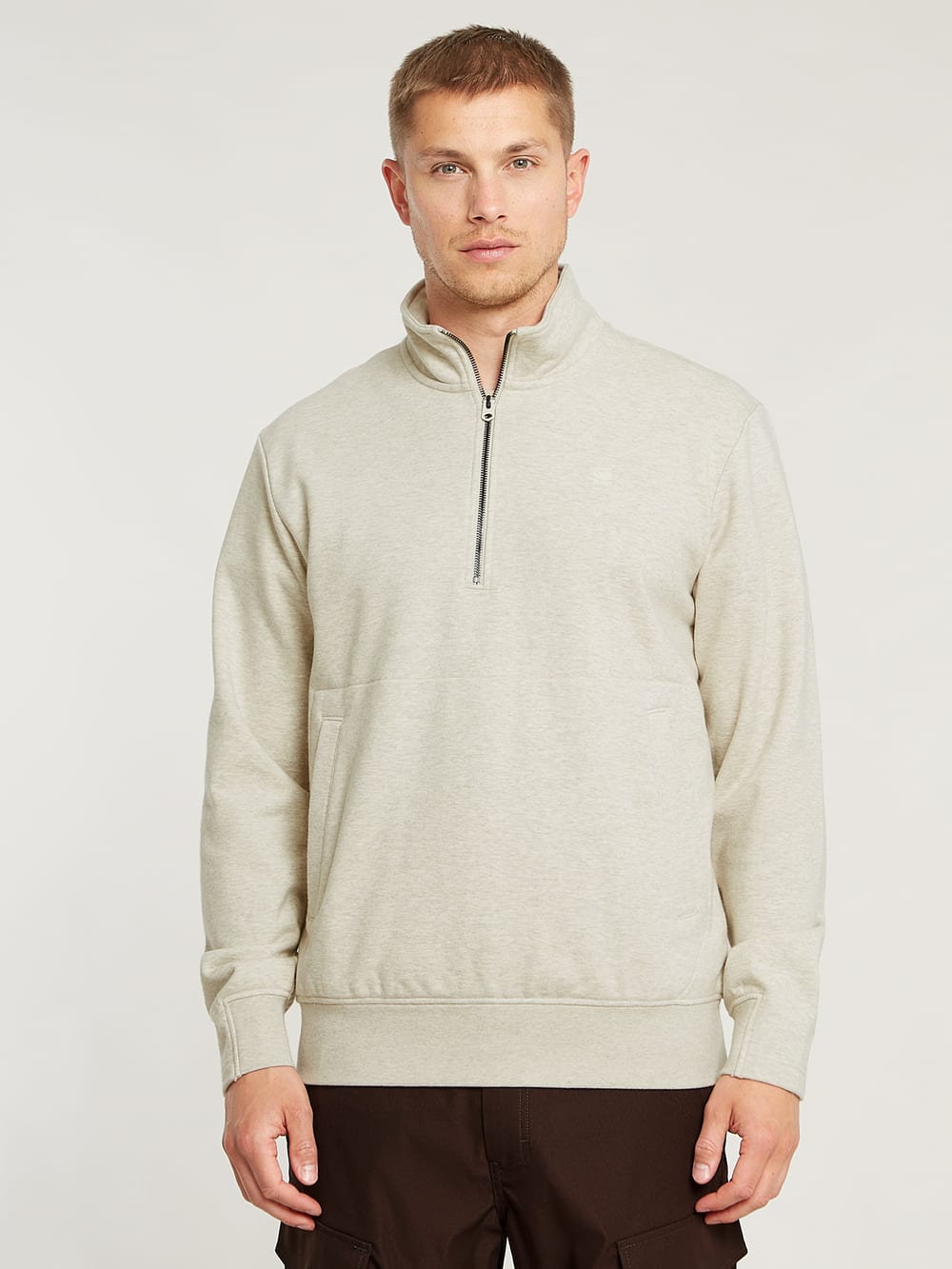 Cropped Half Zip Loose Sweater | White | G-STAR® US