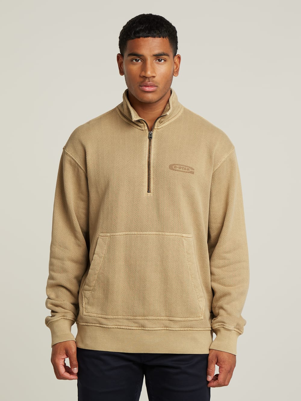 Washed Half Zip Relaxed Sweater | Beige | G-STAR® US