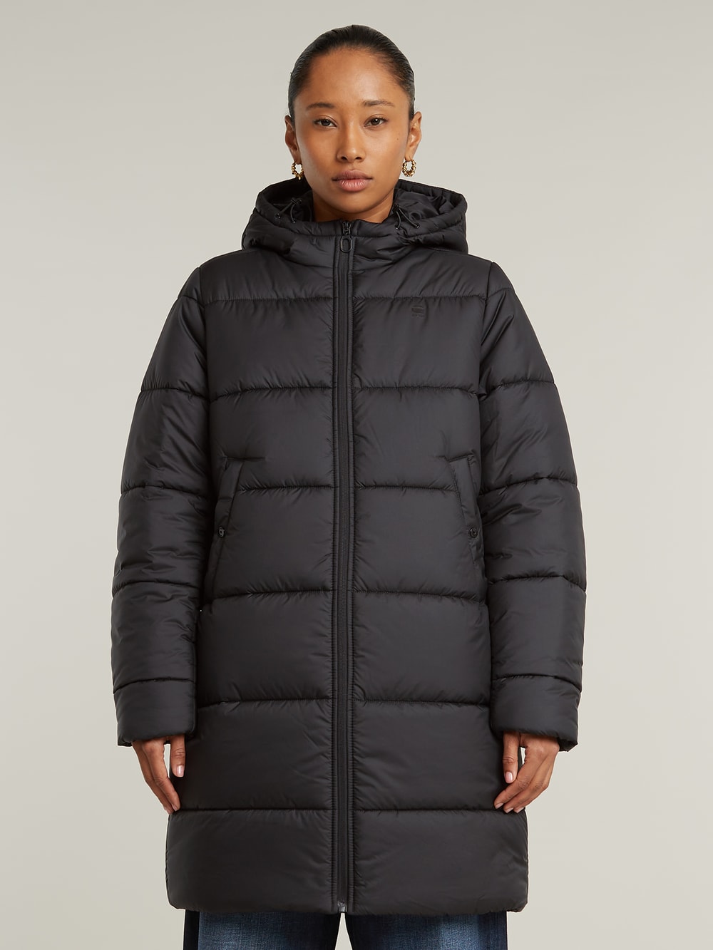 Womens black long puffer jacket on sale