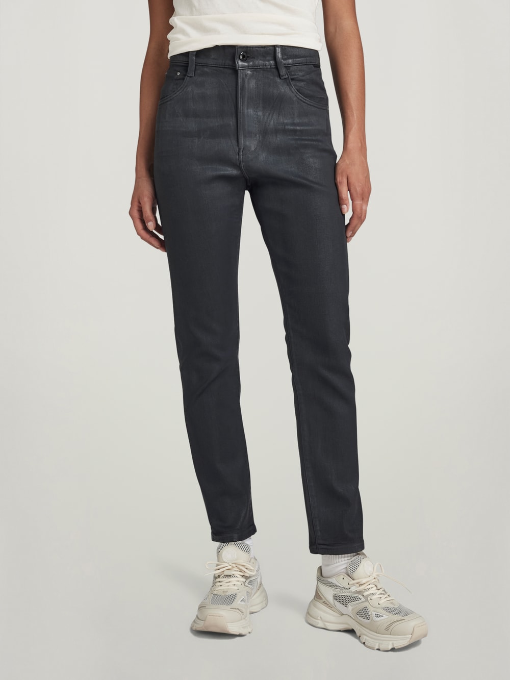 Black wax coated skinny jeans womens deals
