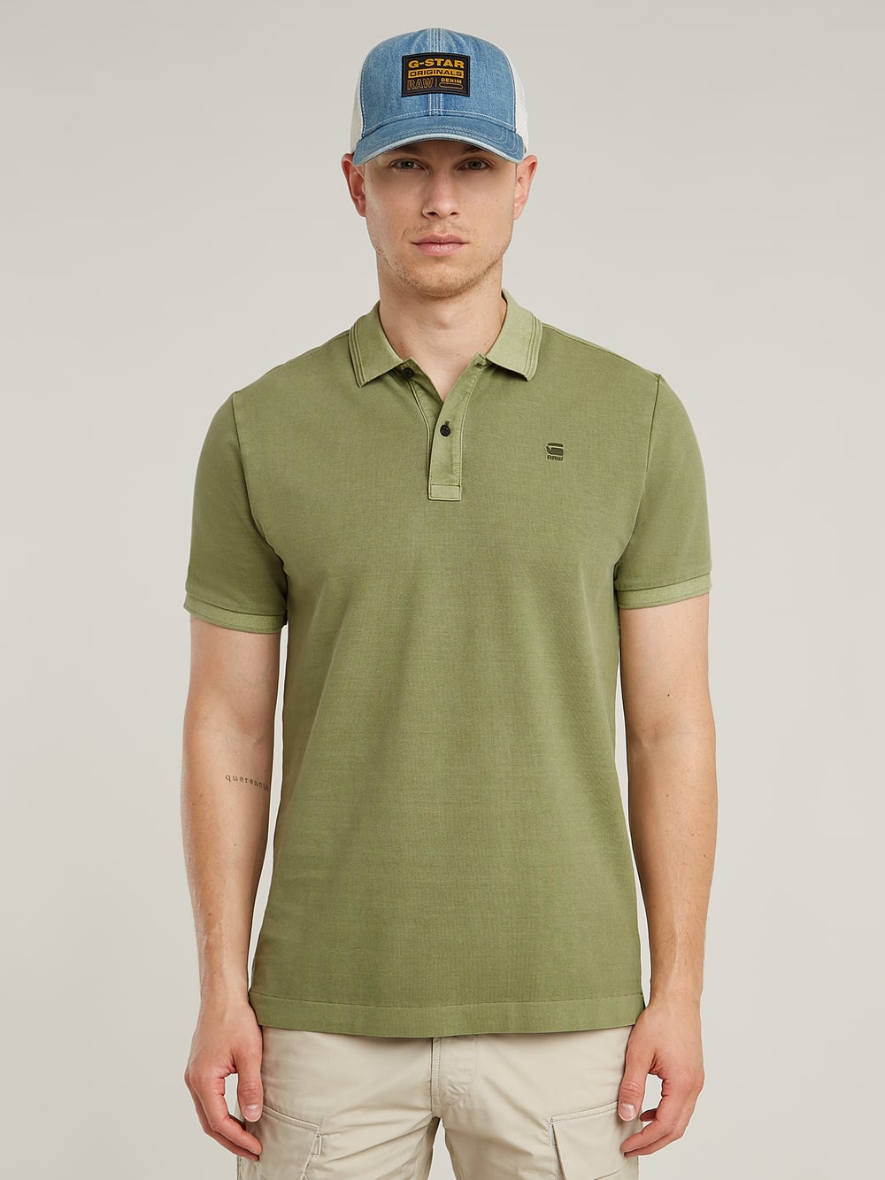 VINTAGE G-star RAW washed green polo long sleeve Mens size L