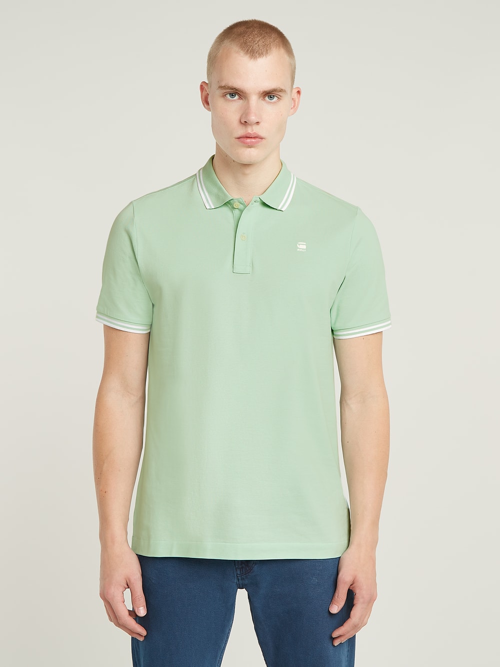 VINTAGE G-star RAW washed green polo long sleeve Mens size L