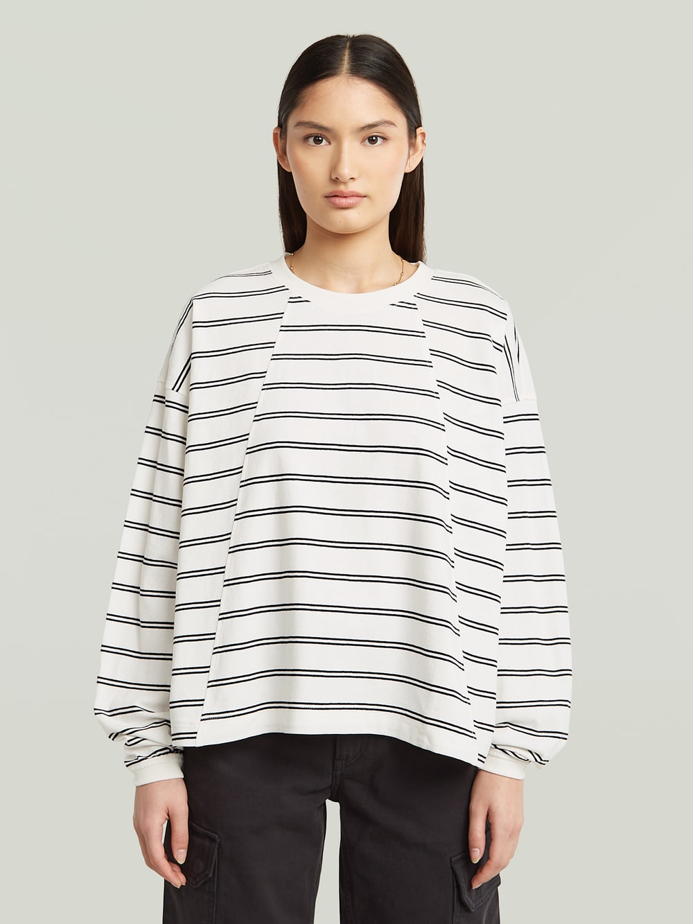tシャツ Stripes oversize T-shirt レディース Women Oversized Striped Shirt Black Color Block Short Sleeve