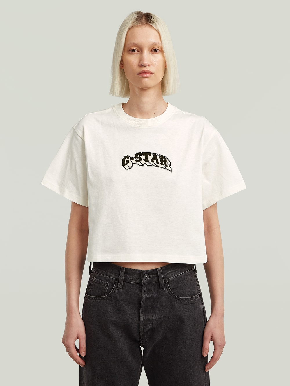 Felt Logo Boxy T-Shirt | White | G-STAR® US