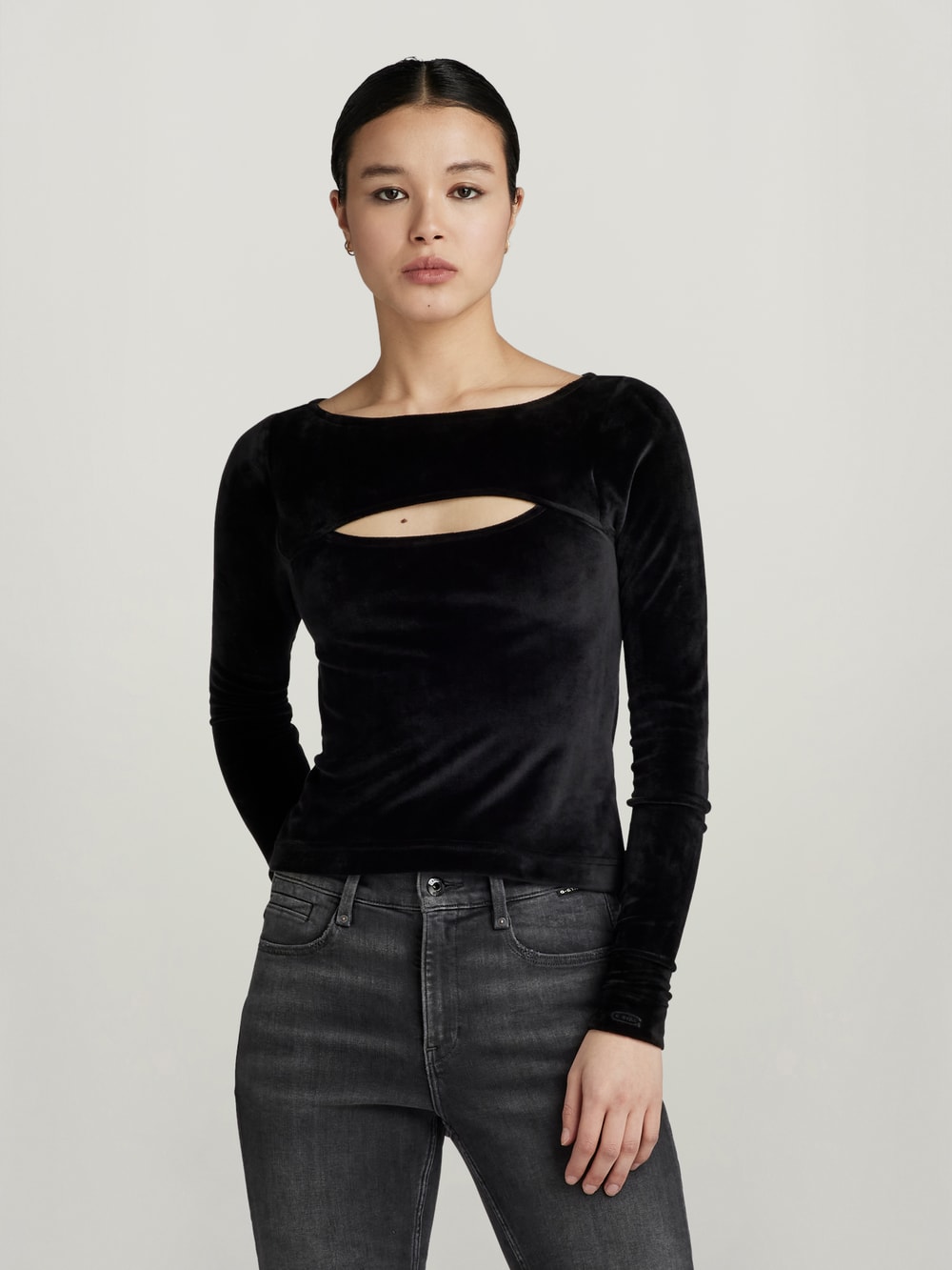 韓国 スリット Tシャツ 長袖 [ROCKCAKE] CUTOUT BOAT NECK TOP Linen Boat-Neck Cropped Top | Banana Republic